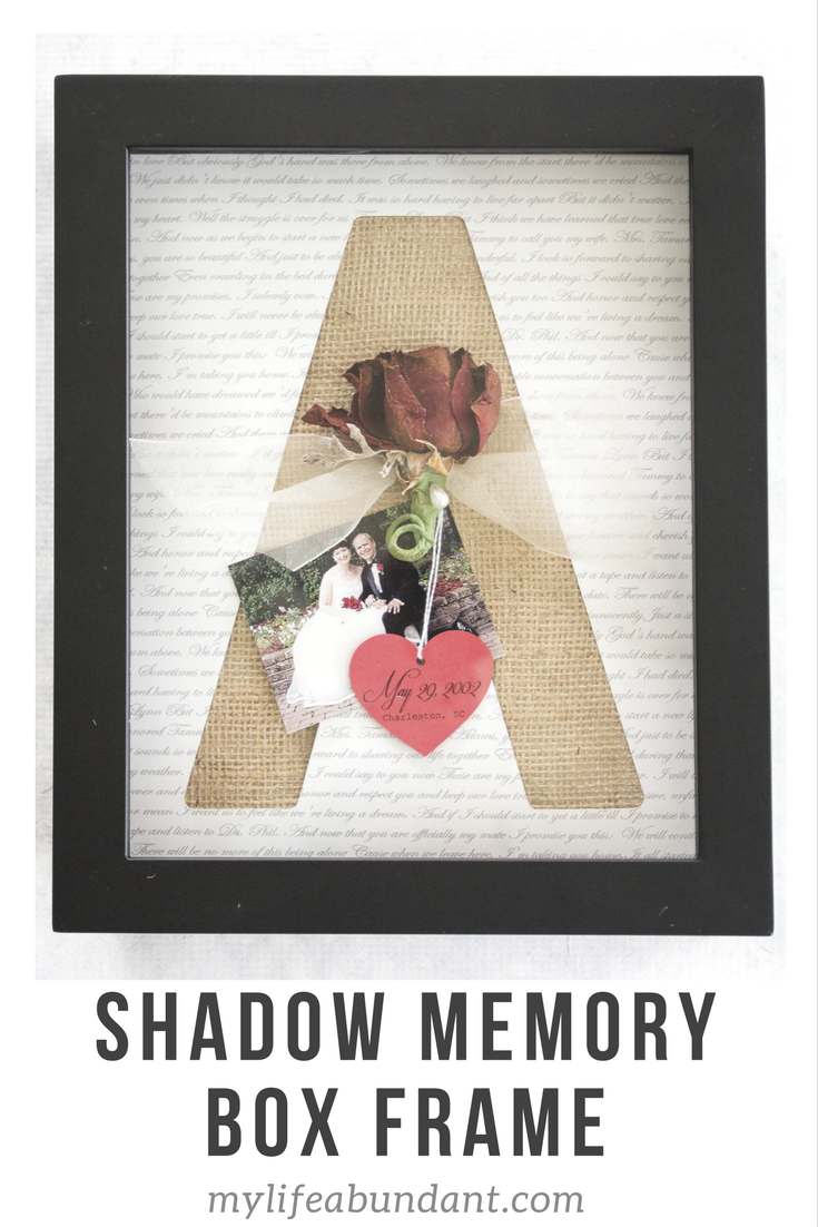 Take memories, a shadow box frame and make a beautiful memory to hang on a wall for a wedding, birth or anniversary