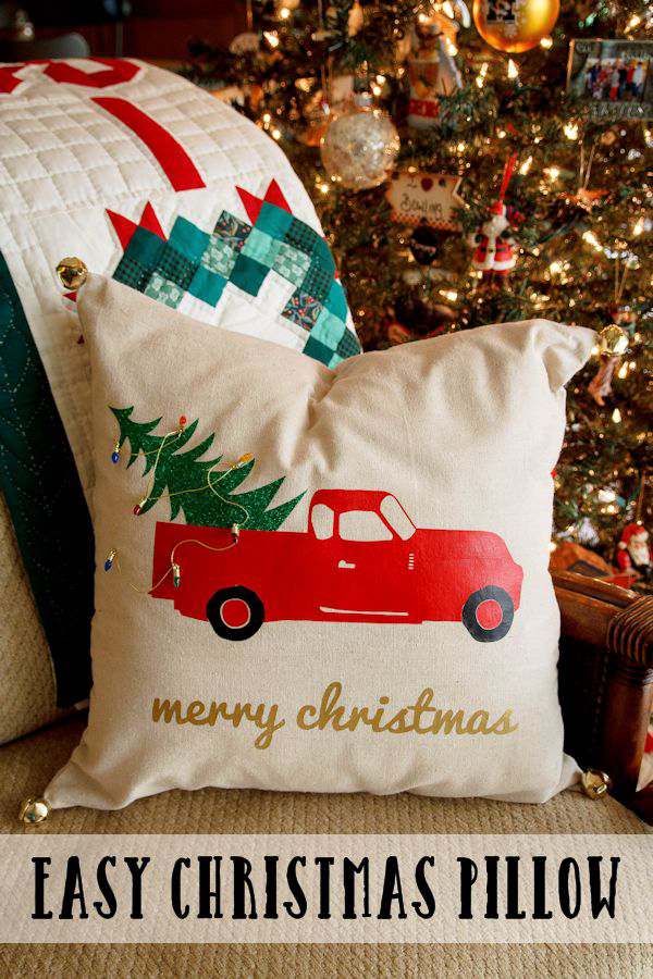 Christmas pillow with red sales truck