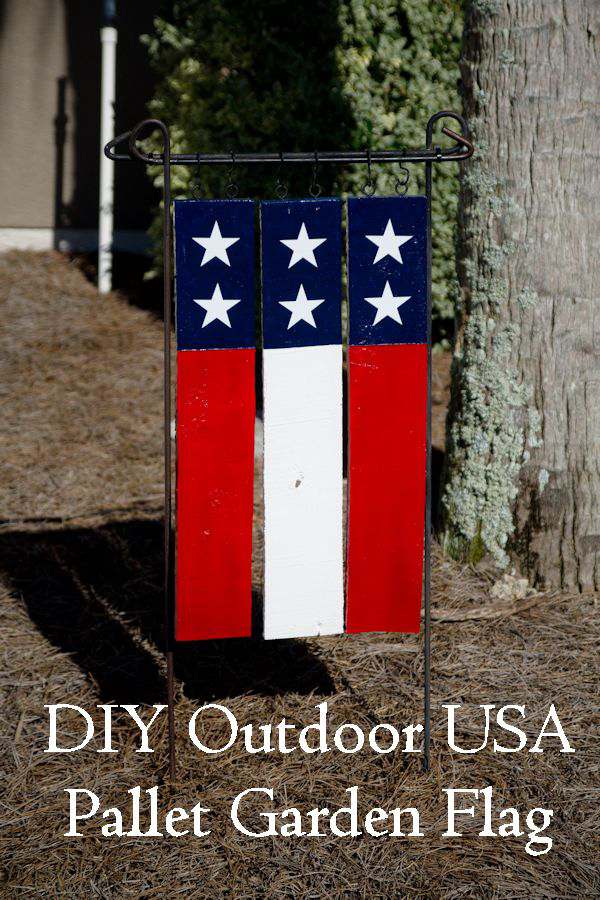 Easy DIY project using pallet boards to make a USA flag to hang on a garden flag pole. This flag will last much longer too