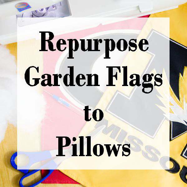 Learn how to re purpose garden flags into pillows to decorate your porch with for different times of the year.