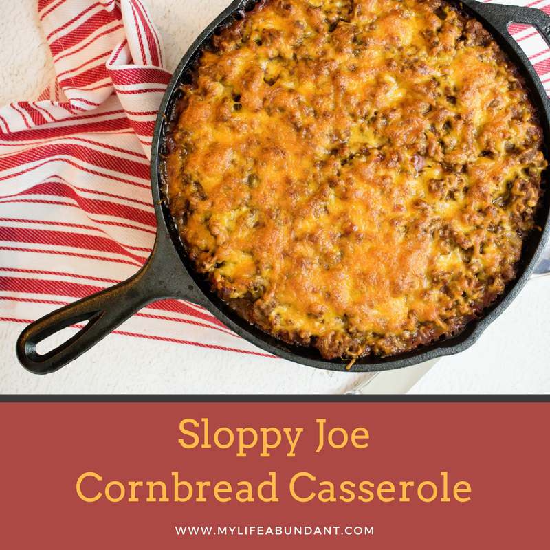 Hearty and easy to make Sloppy Joe Cornbread Casserole for the whole family to enjoy. Not messy and easy cleanup