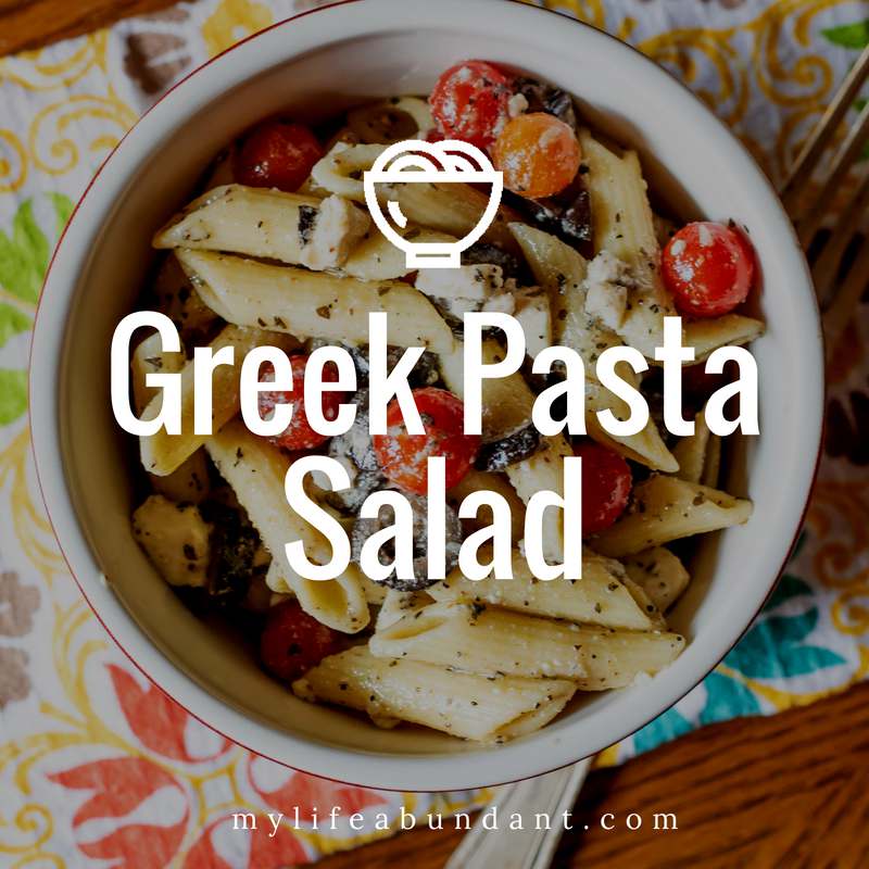 An easy and fresh Greek Pasta Salad perfect for hot summer days. This crowd-pleasing side dish is so good for your next BBQ or backyard party.