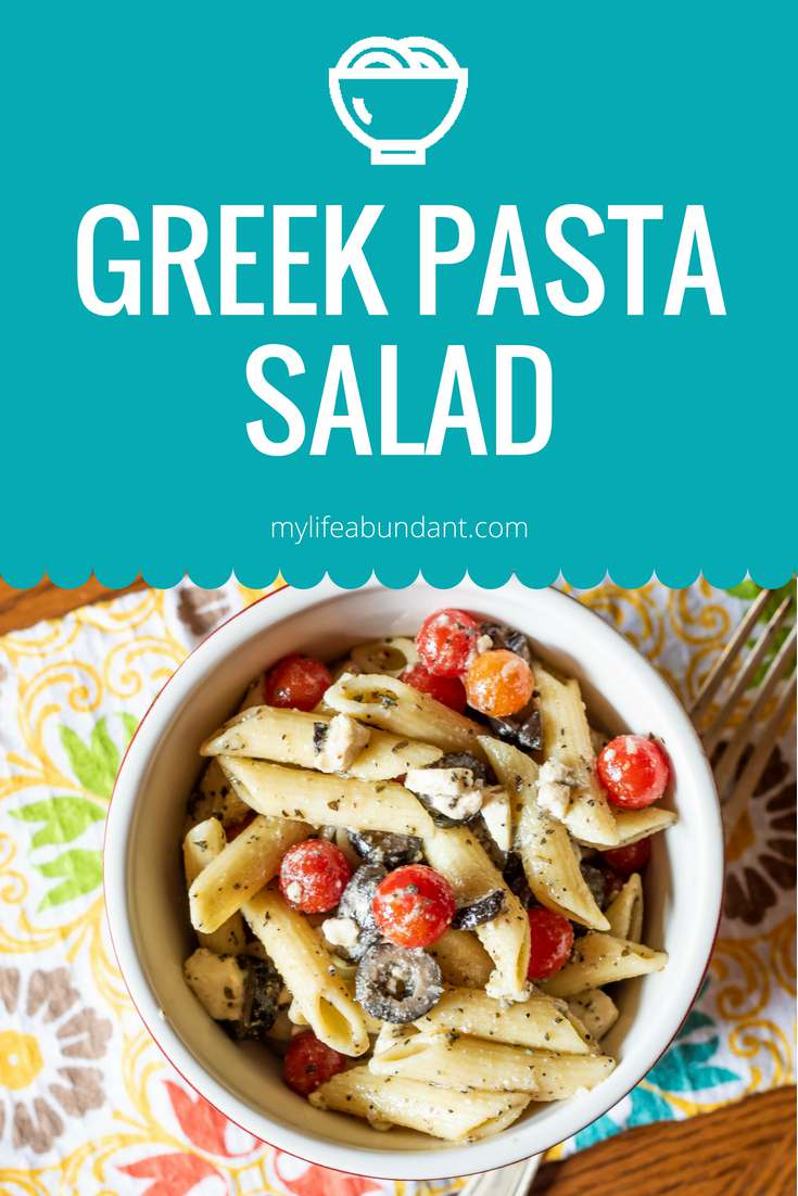 An easy and fresh Greek Pasta Salad perfect for hot summer days. This crowd-pleasing side dish is so good for your next BBQ or backyard party.