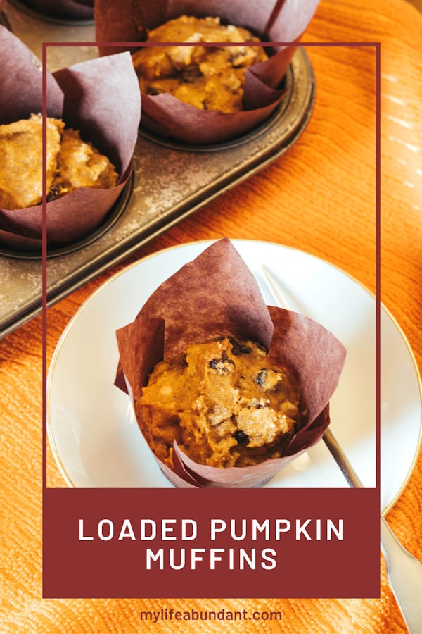 Loaded moist pumpkin muffins are perfect for a fall weather treat. A great way to start the day or for an after-school snack. Incredible flavor loaded with nuts, spices, and more!