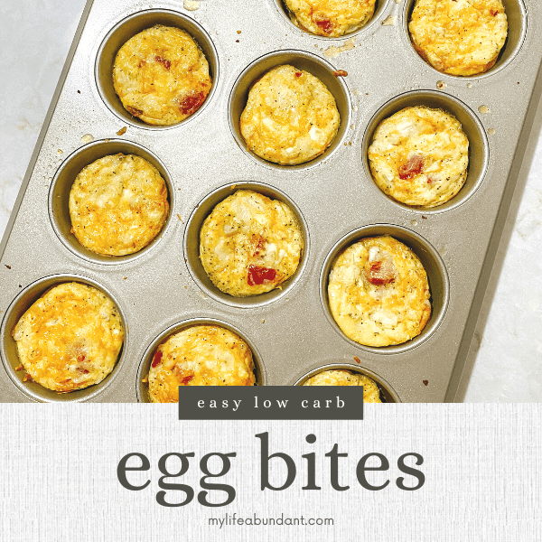 These quick and really super easy egg bites are perfect for a meal or a quick snack during the day. Make ahead for a quick morning breakfast meal.